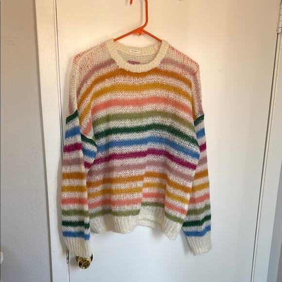 Mother The Biggie Striped Alpaca Pullover Sweater Size Small Colorful Rainbow - Picture 4 of 7